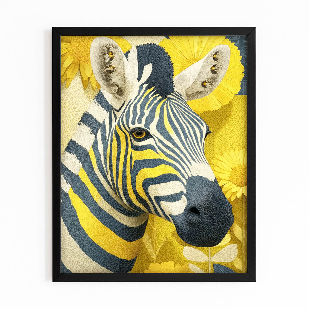 Bright Zebra Wall Art – with Premium Black frame on white background