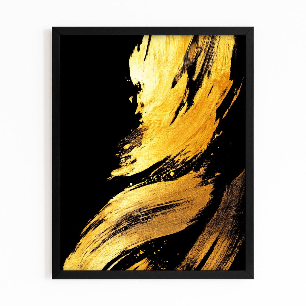 Broad Gold Strokes Art – with Premium Black frame on white background