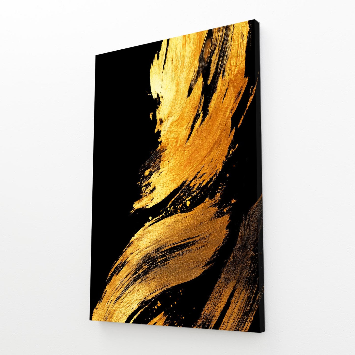 Broad Gold Strokes Art – angled canvas view on white background
