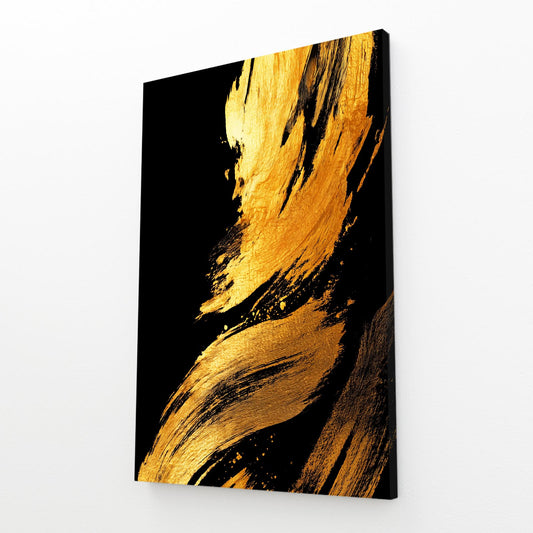 Broad Gold Strokes Art – angled canvas view on white background