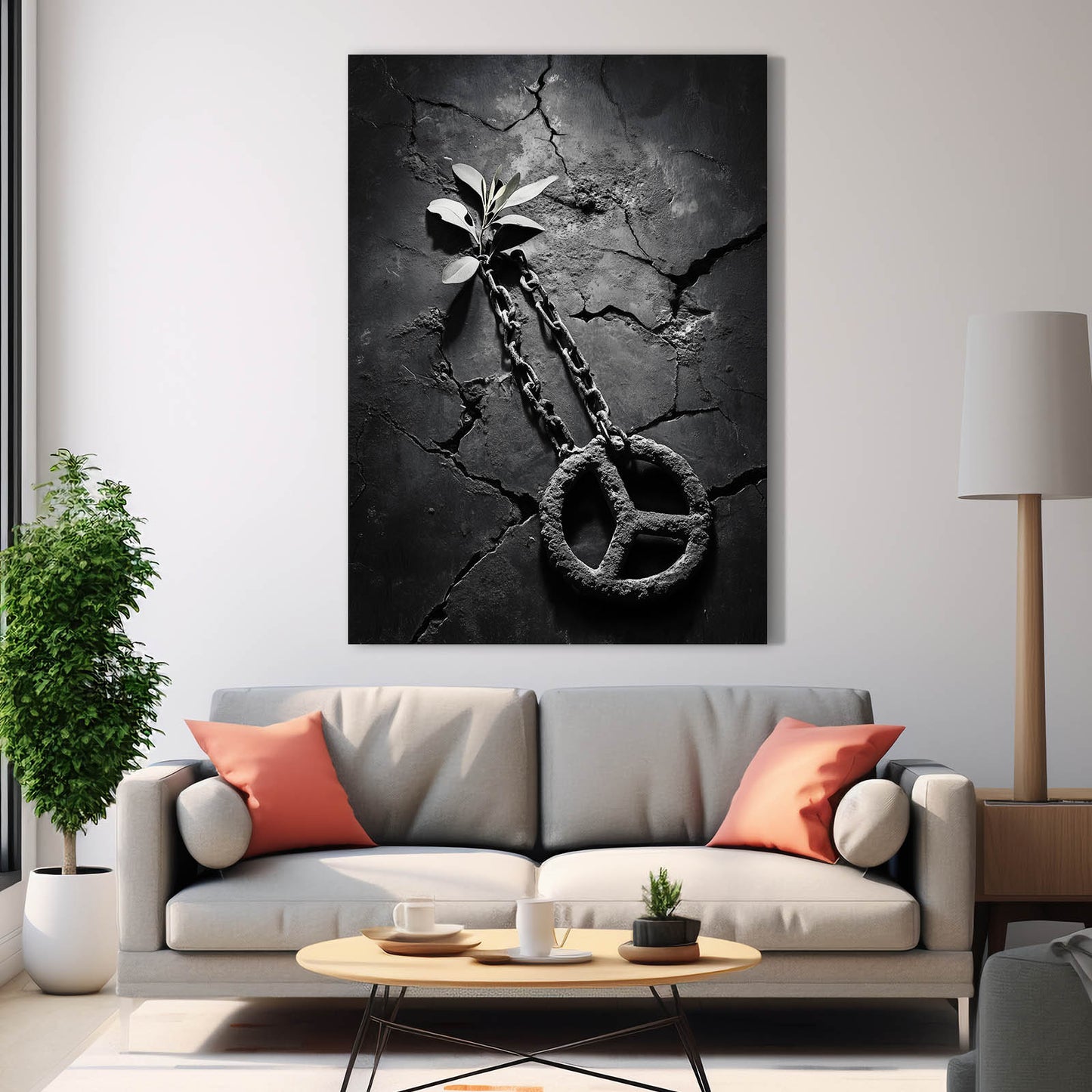 Broken Chains Peace Wall Art – styled in a furnished interior