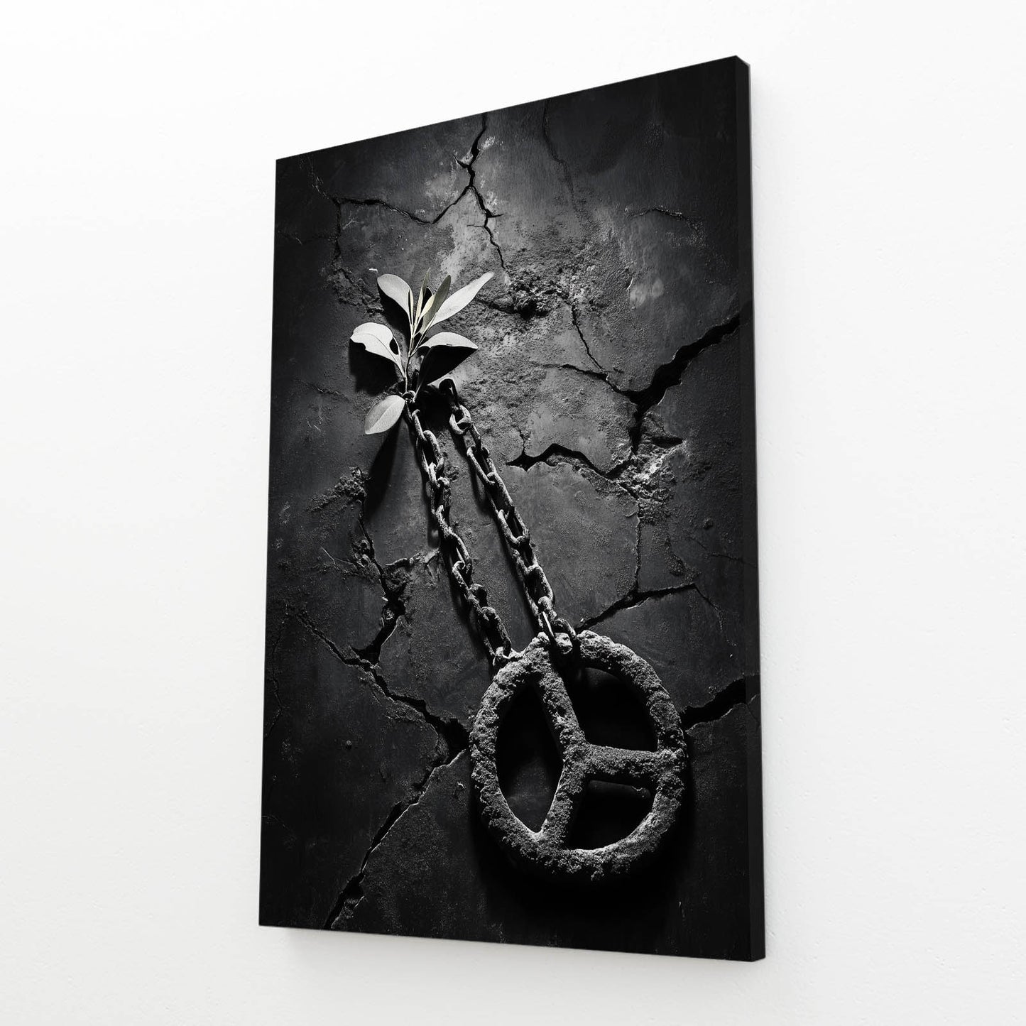 Broken Chains Peace Wall Art – angled canvas view on white background