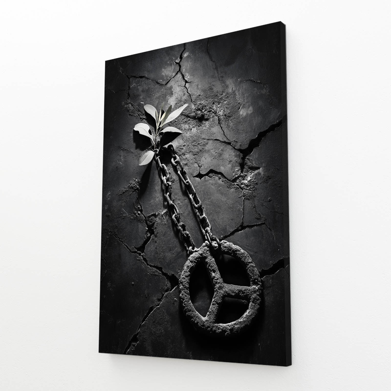 Broken Chains Peace Wall Art – angled canvas view on white background