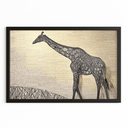 Framed artwork of a giraffe on a textured background