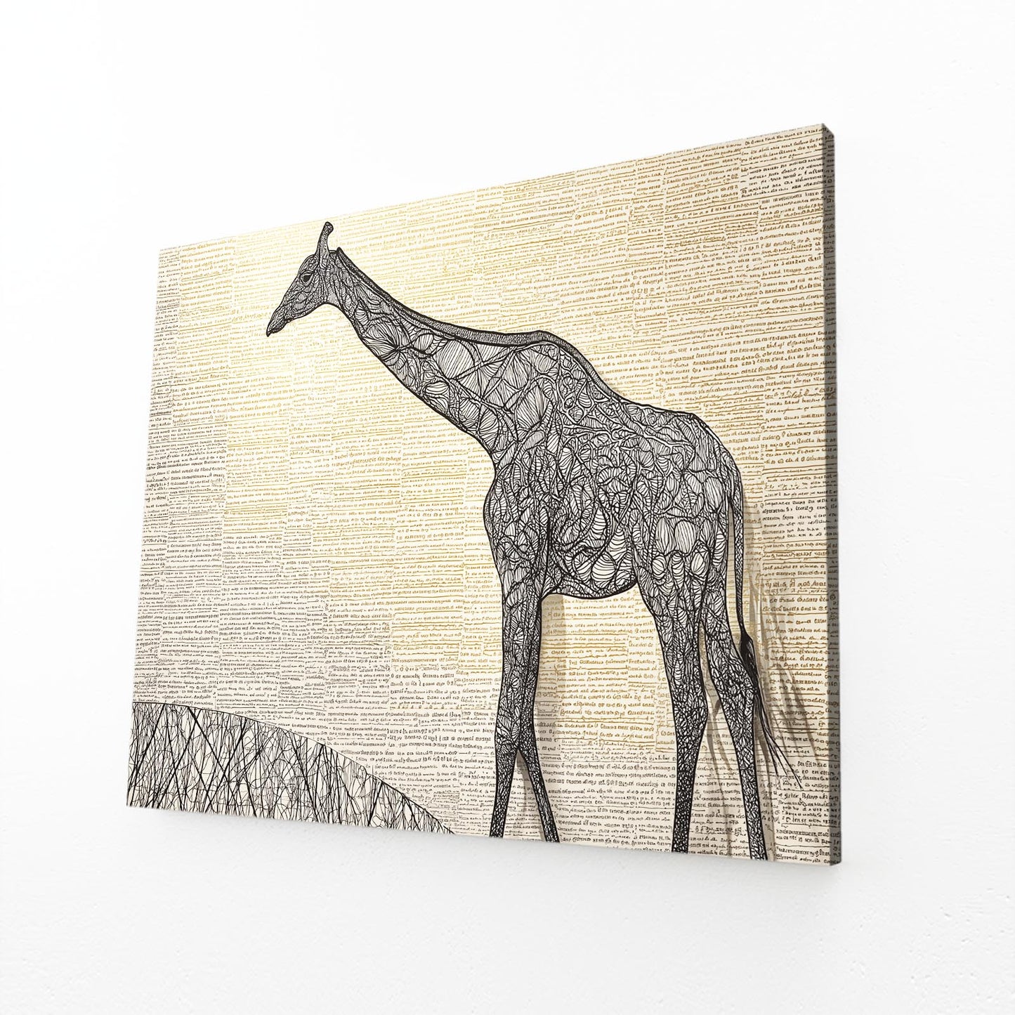 Canvas print of a giraffe design on a textured beige background