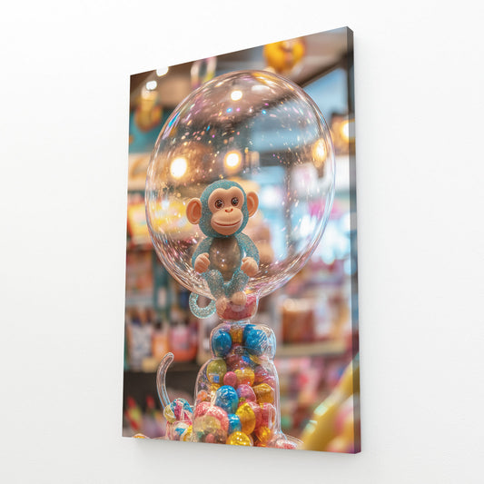 Bubble Gumball Monkey Prints – angled canvas view on white background
