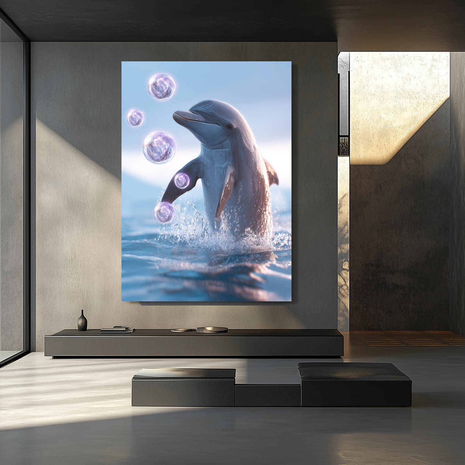 Bubble Play Dolphin Wall Art – styled in a furnished interior