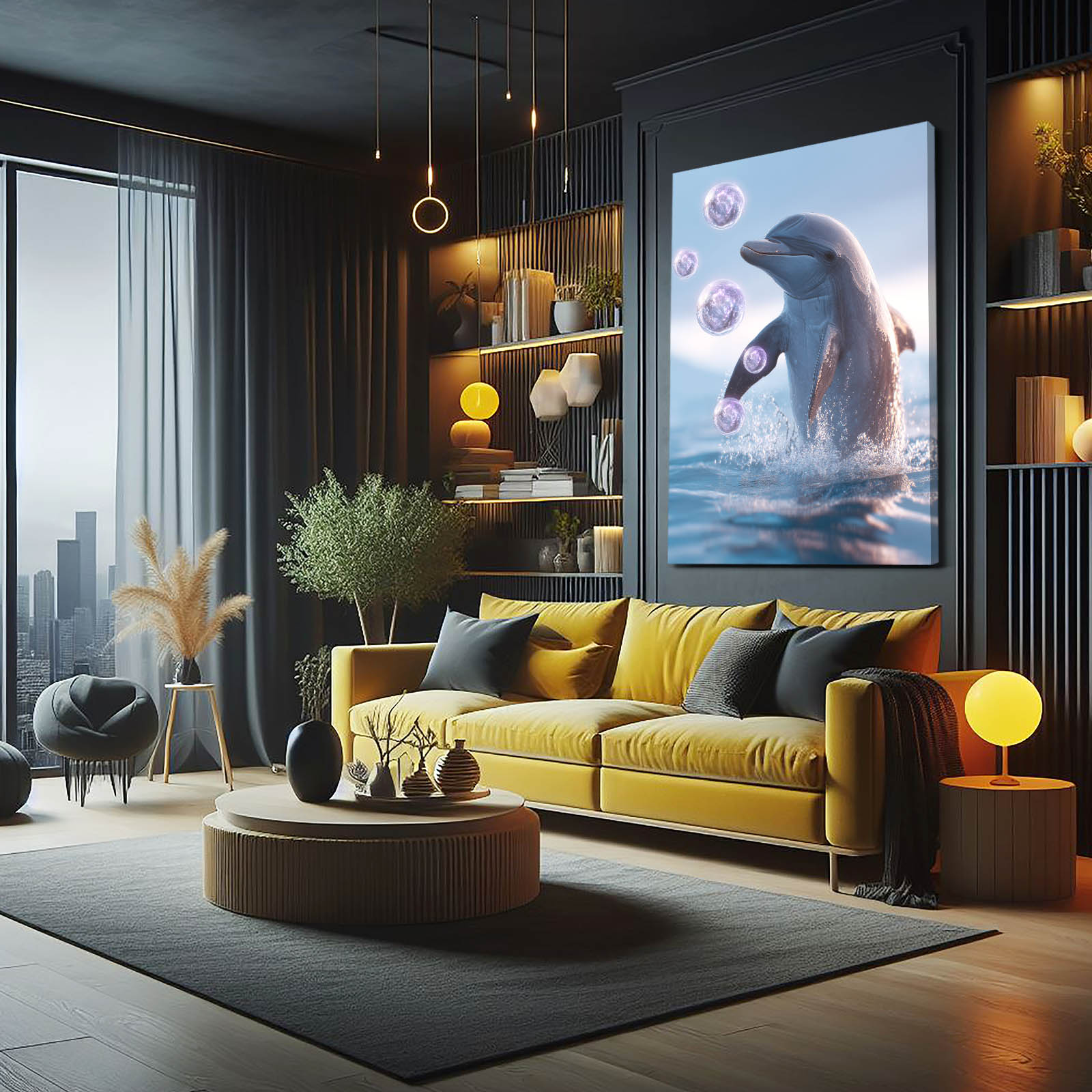 Bubble Play Dolphin Wall Art – styled in a furnished interior