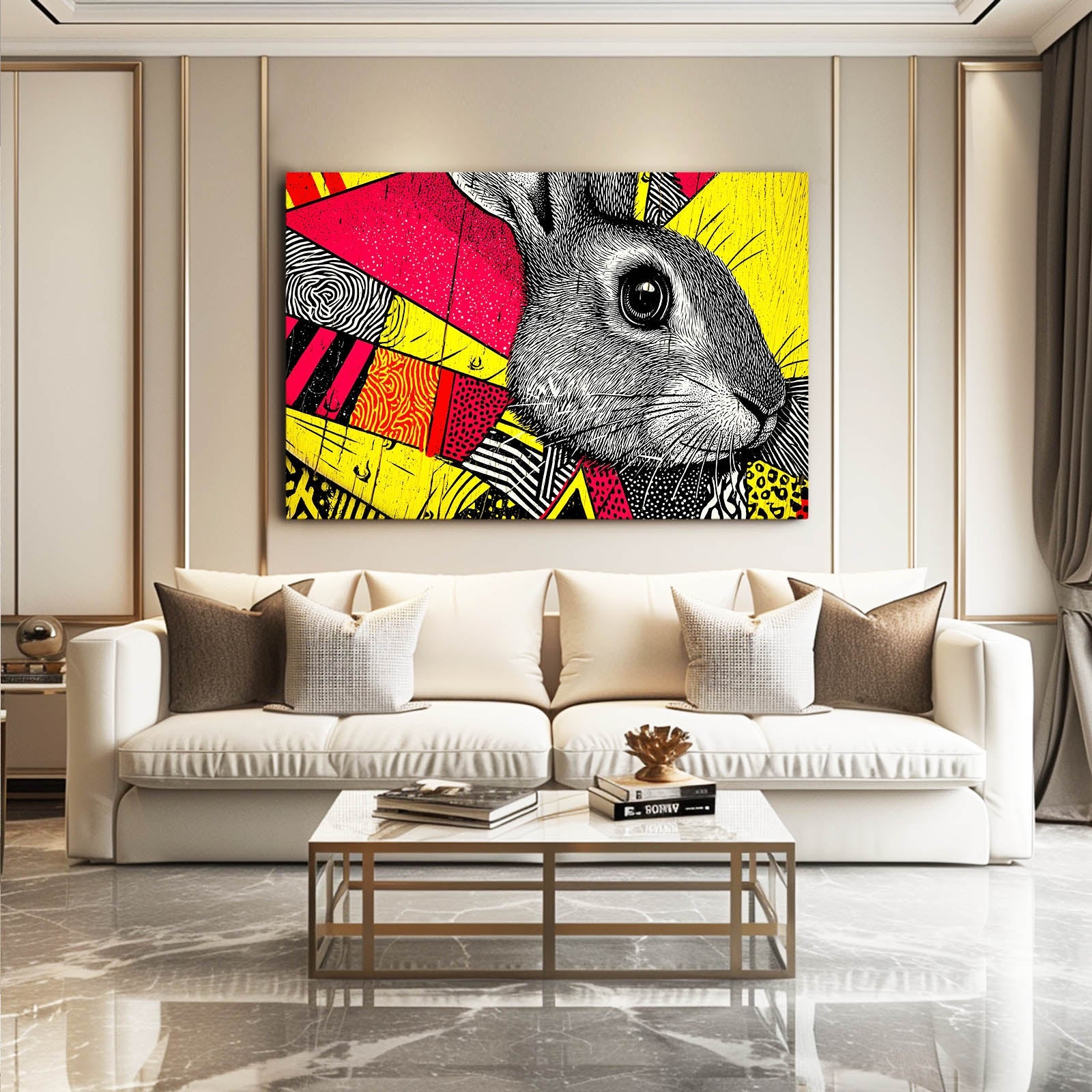 Bunny Art – angled canvas view on white background