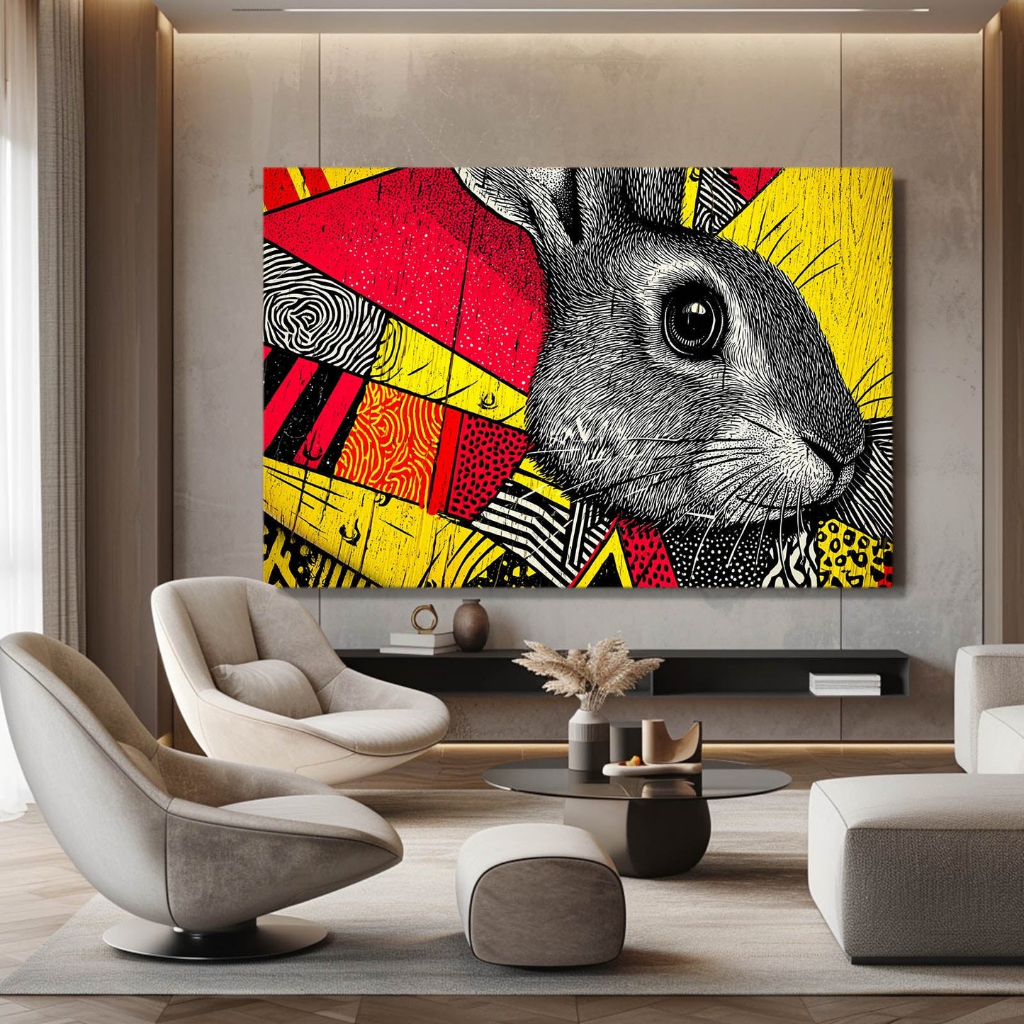 Bunny Art – angled canvas view on white background