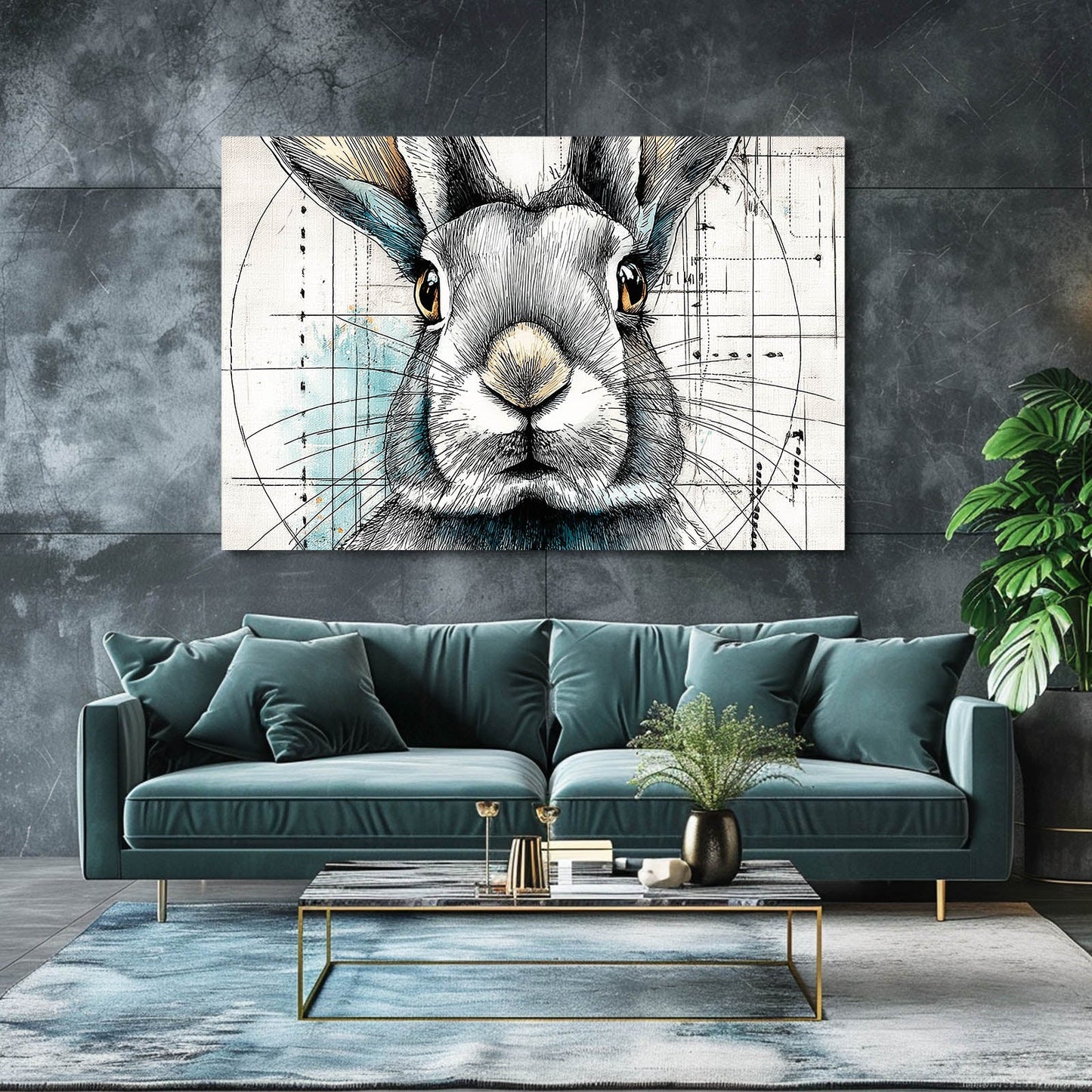 Bunny Prints – angled canvas view on white background