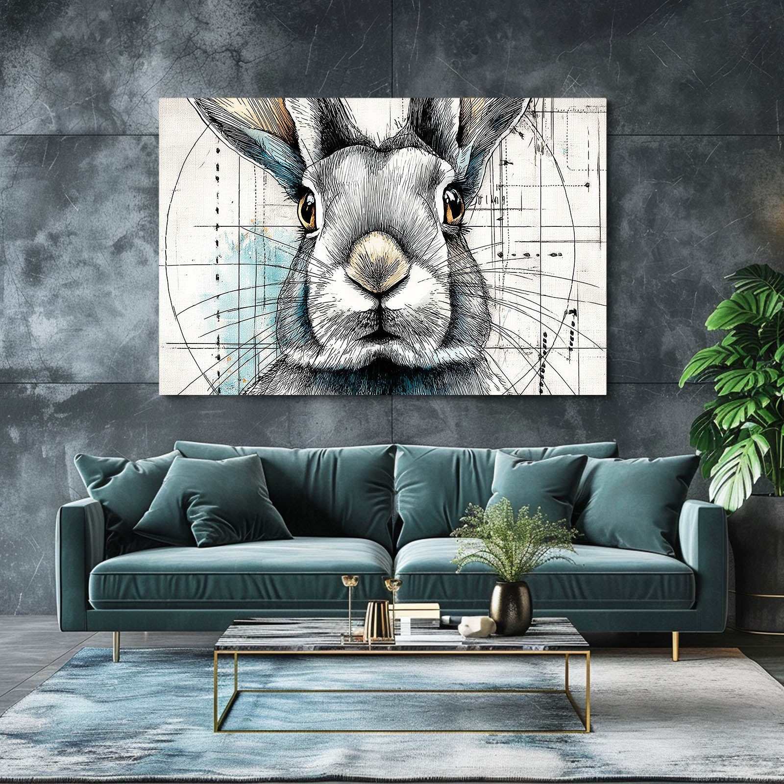 Bunny Prints – angled canvas view on white background