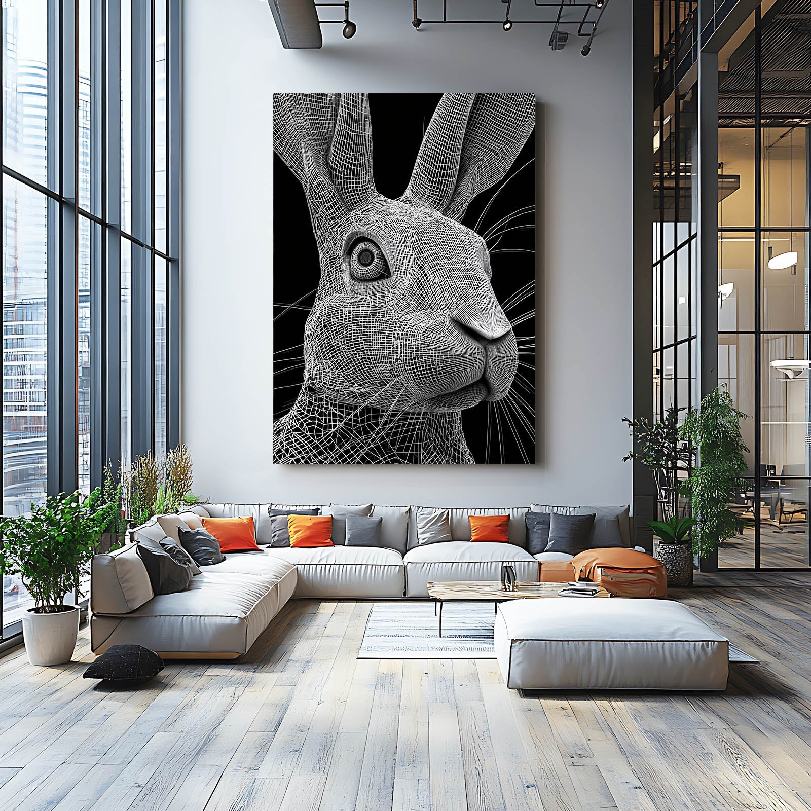 Bunny Wall Art – angled canvas view on white background