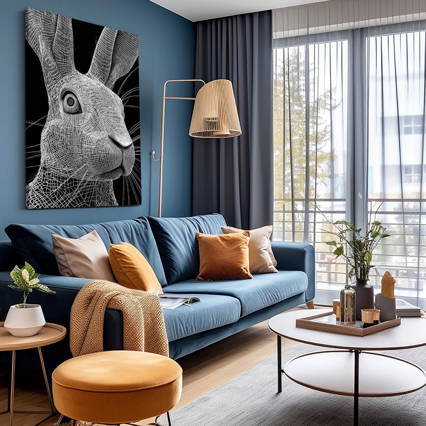 Bunny Wall Art – angled canvas view on white background