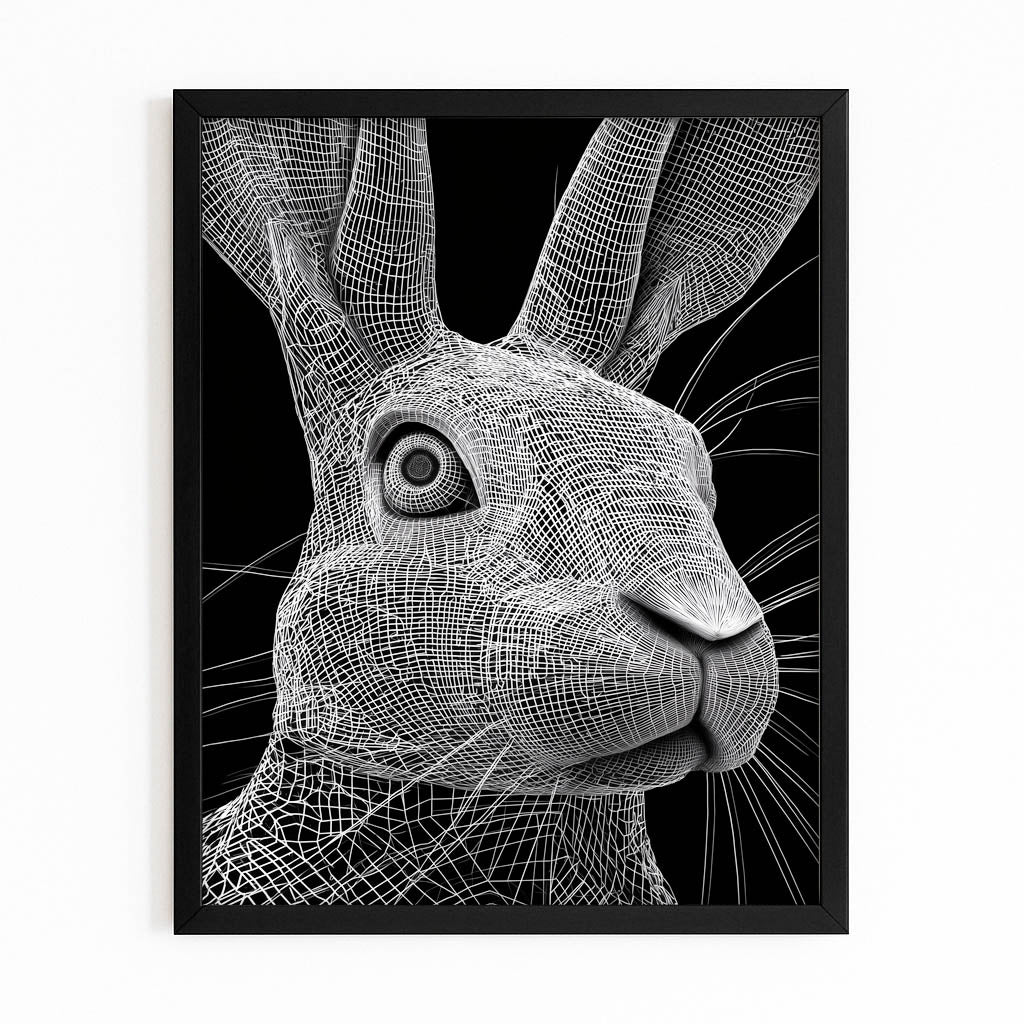 Bunny Wall Art – with Premium Black frame on white background