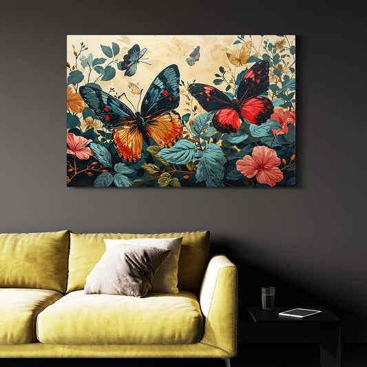 Butterflies Canvas Wall Art — botanical canvas print in blue tones, view 4