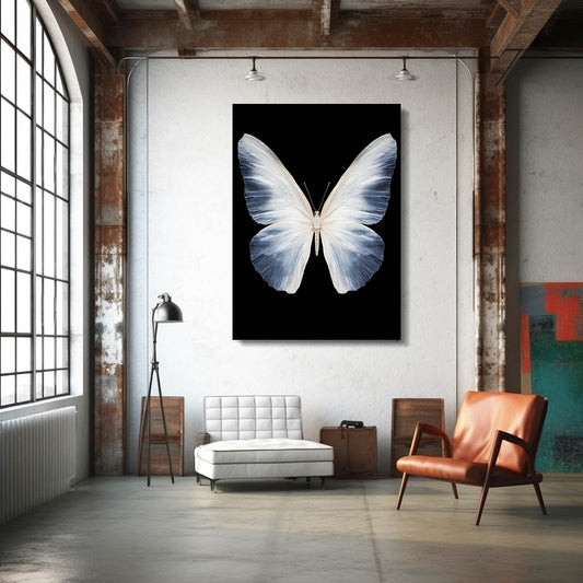 Butterfly Black and White Wall Art — black and white canvas print in white tones, view 3
