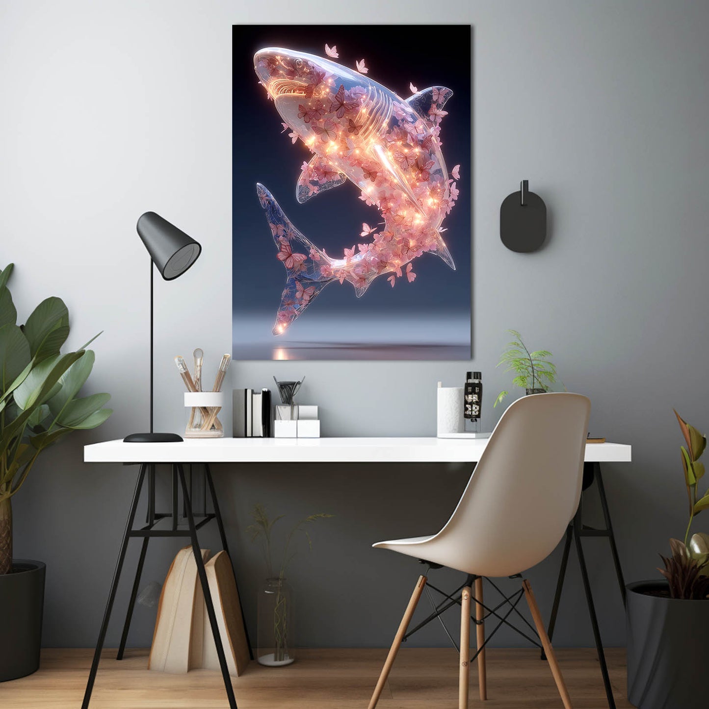 Butterfly Blossom Spirit Shark Canvas Art – styled in a furnished interior