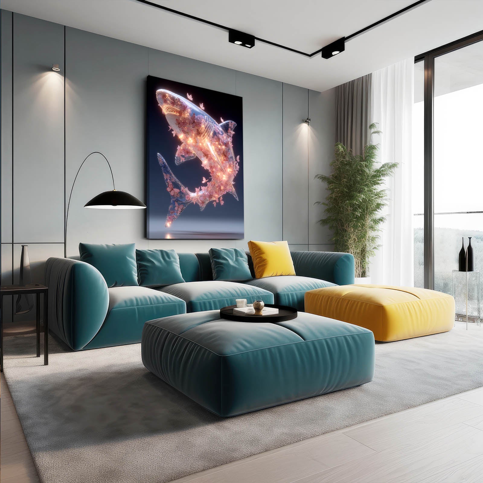Butterfly Blossom Spirit Shark Canvas Art – styled in a furnished interior