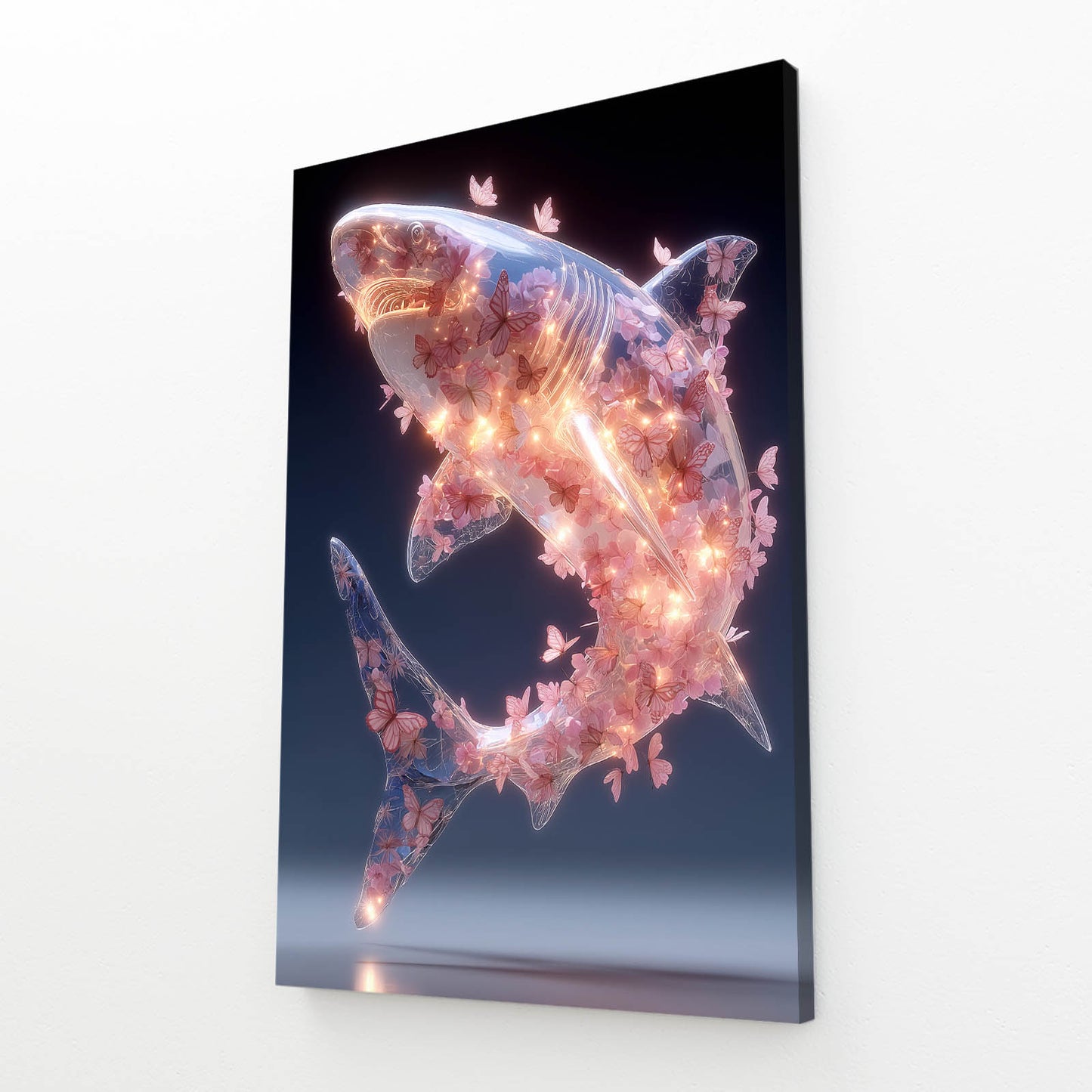 Butterfly Blossom Spirit Shark Canvas Art – angled canvas view on white background