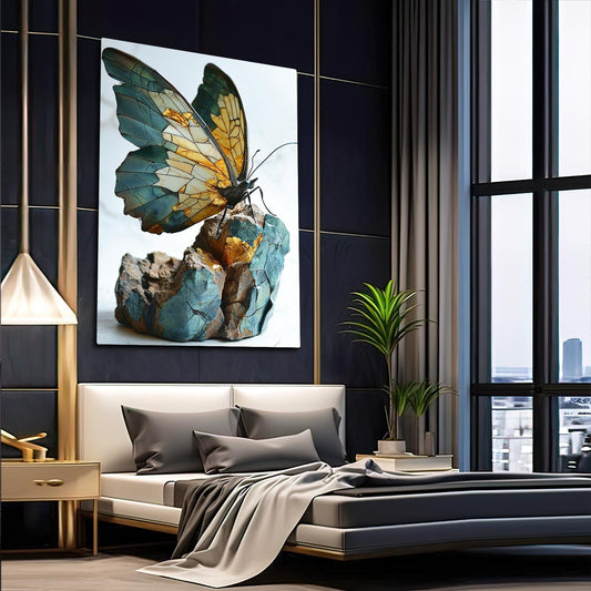 Butterfly Canvas Artwork — botanical canvas print in white tones, view 3