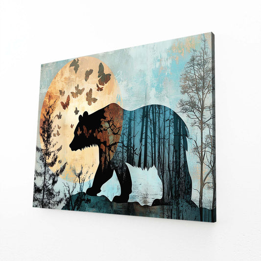 Butterfly Forest Double Bear Wall Decor — contemporary canvas print, angled canvas view on white background