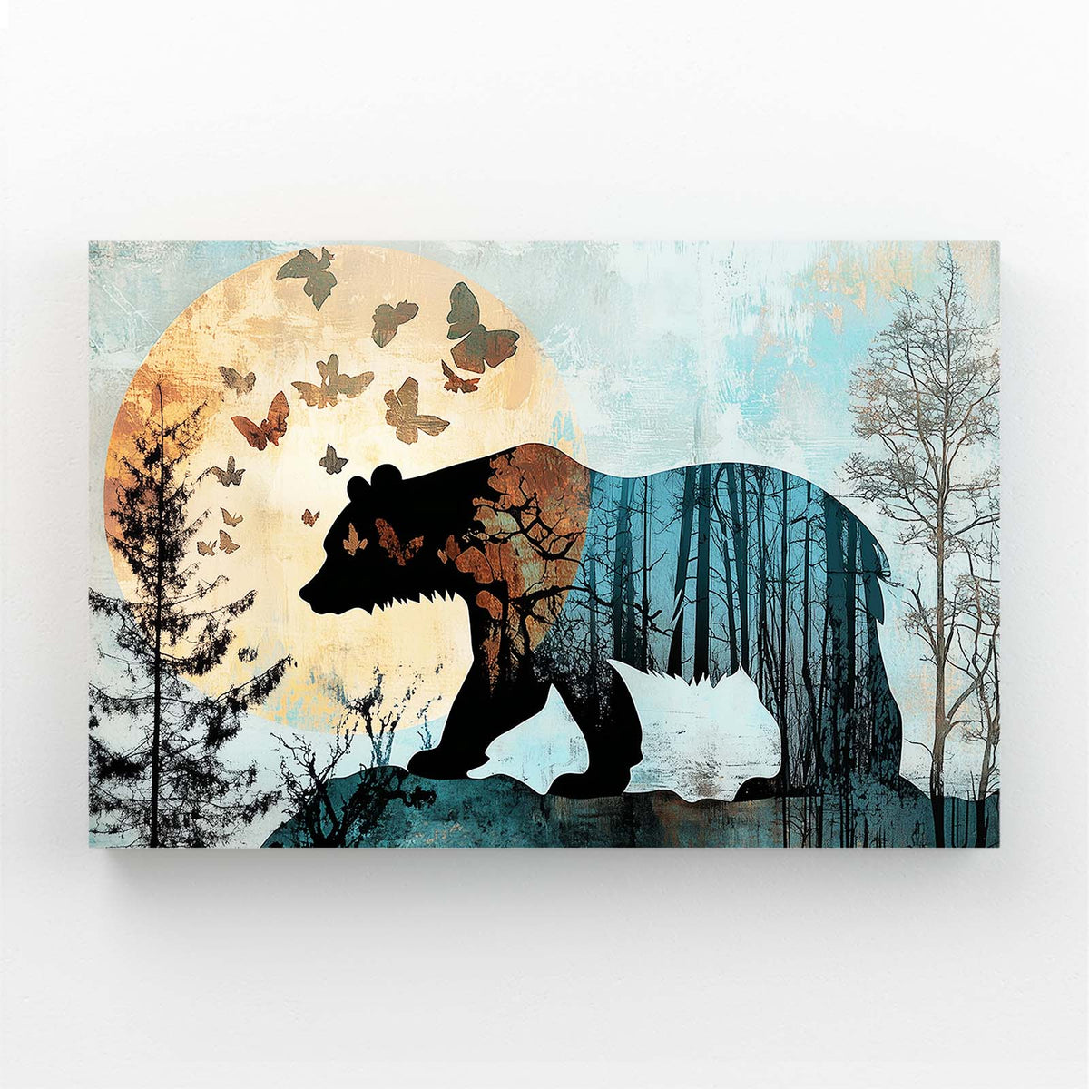 Butterfly Forest Double Bear Wall Decor — contemporary canvas print, angled canvas view on white background