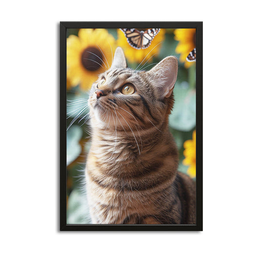 Butterfly Garden Cat Wall Art – canvas print on white background