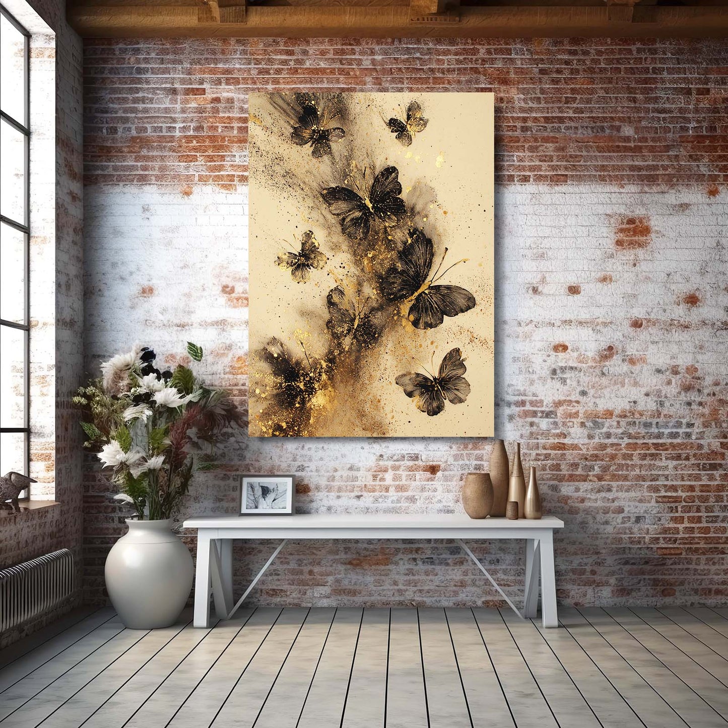 Butterfly Gold Dust Wall Art – styled in a furnished interior