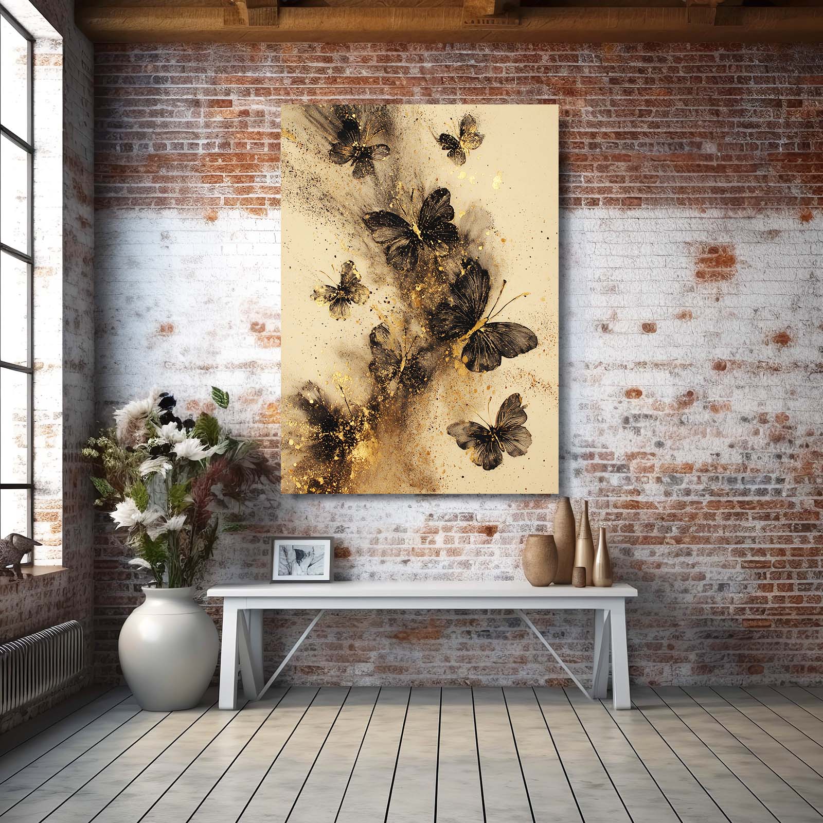 Butterfly Gold Dust Wall Art – styled in a furnished interior