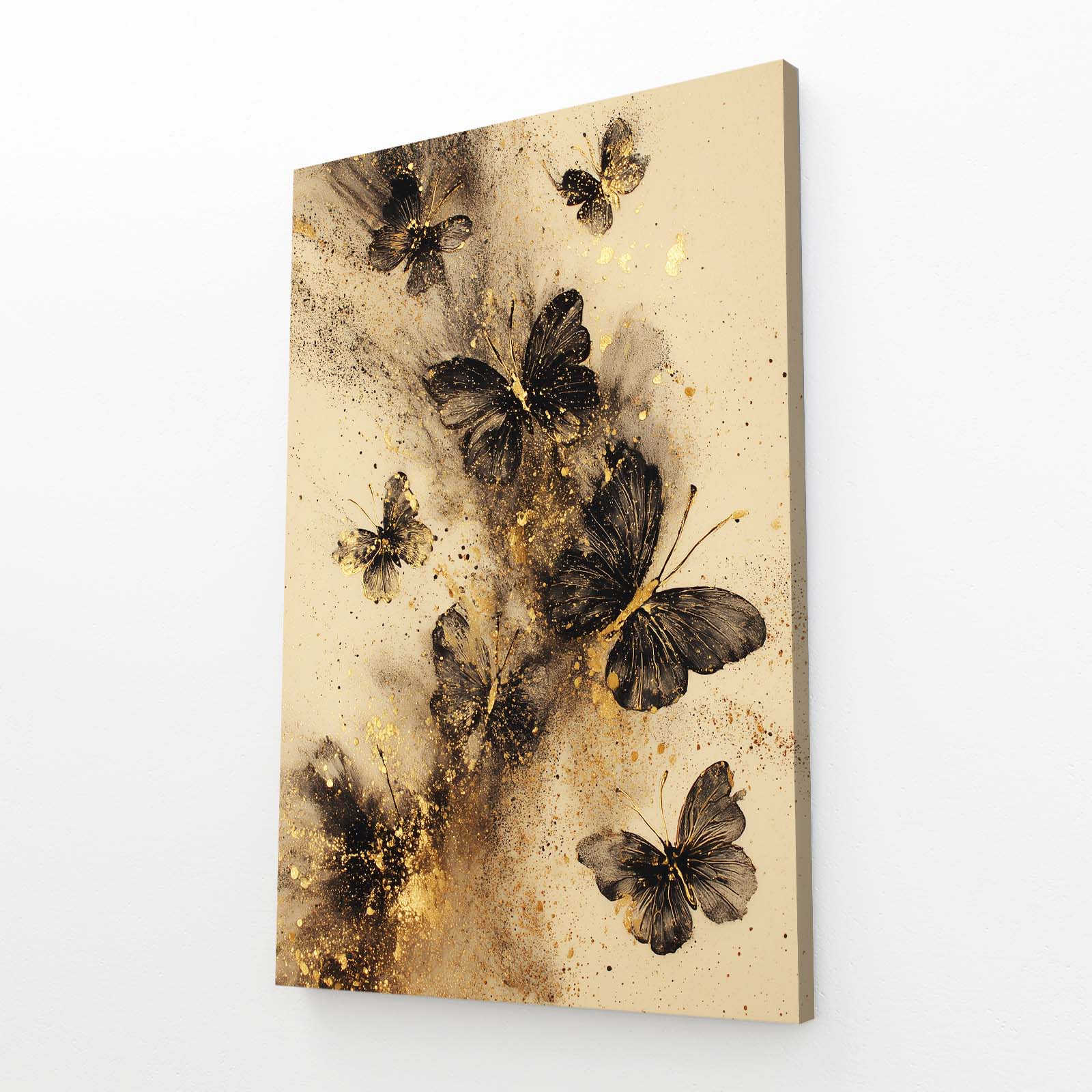 Butterfly Gold Dust Wall Art – angled canvas view on white background