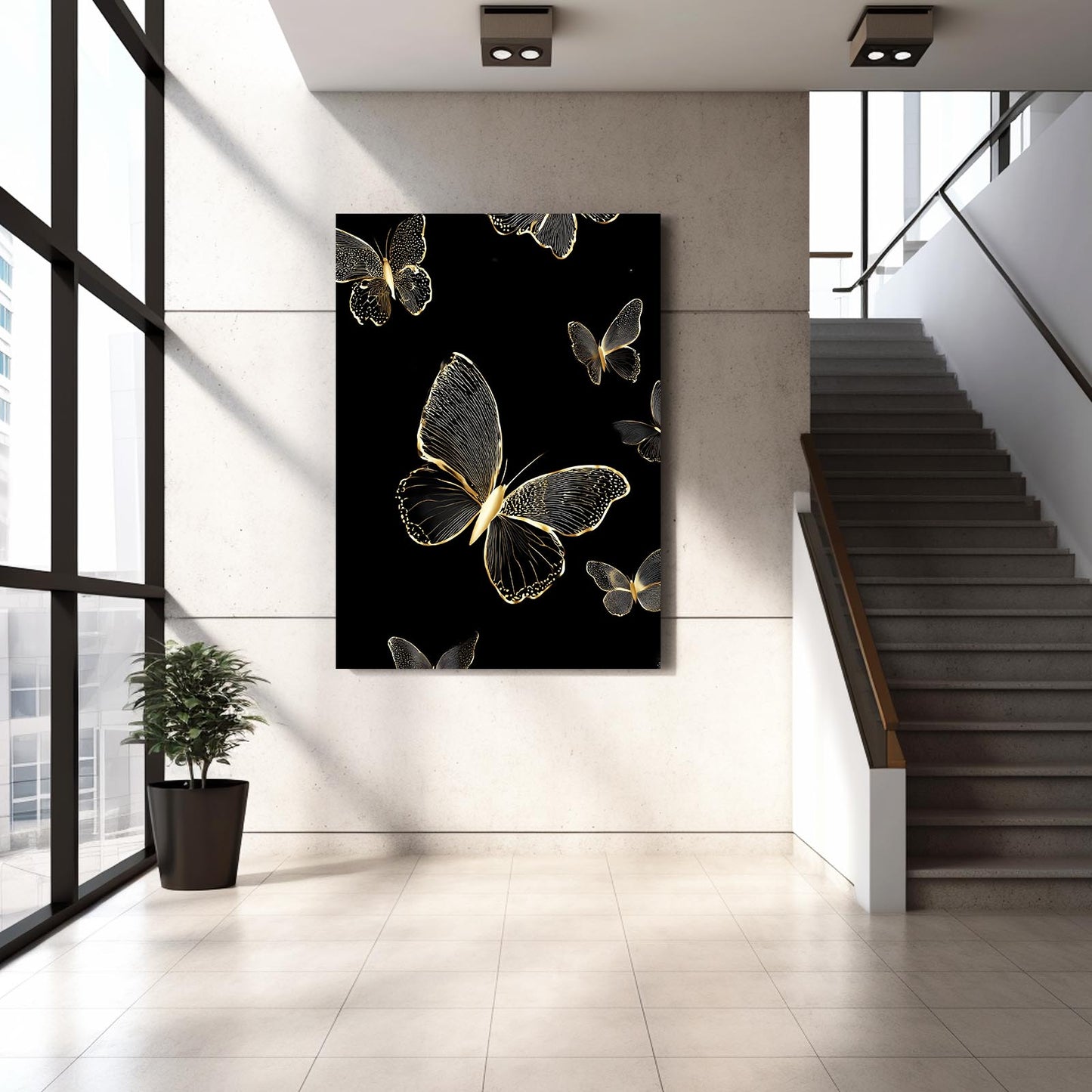 Butterfly Night Flight Gold Wall Art – styled in a furnished interior