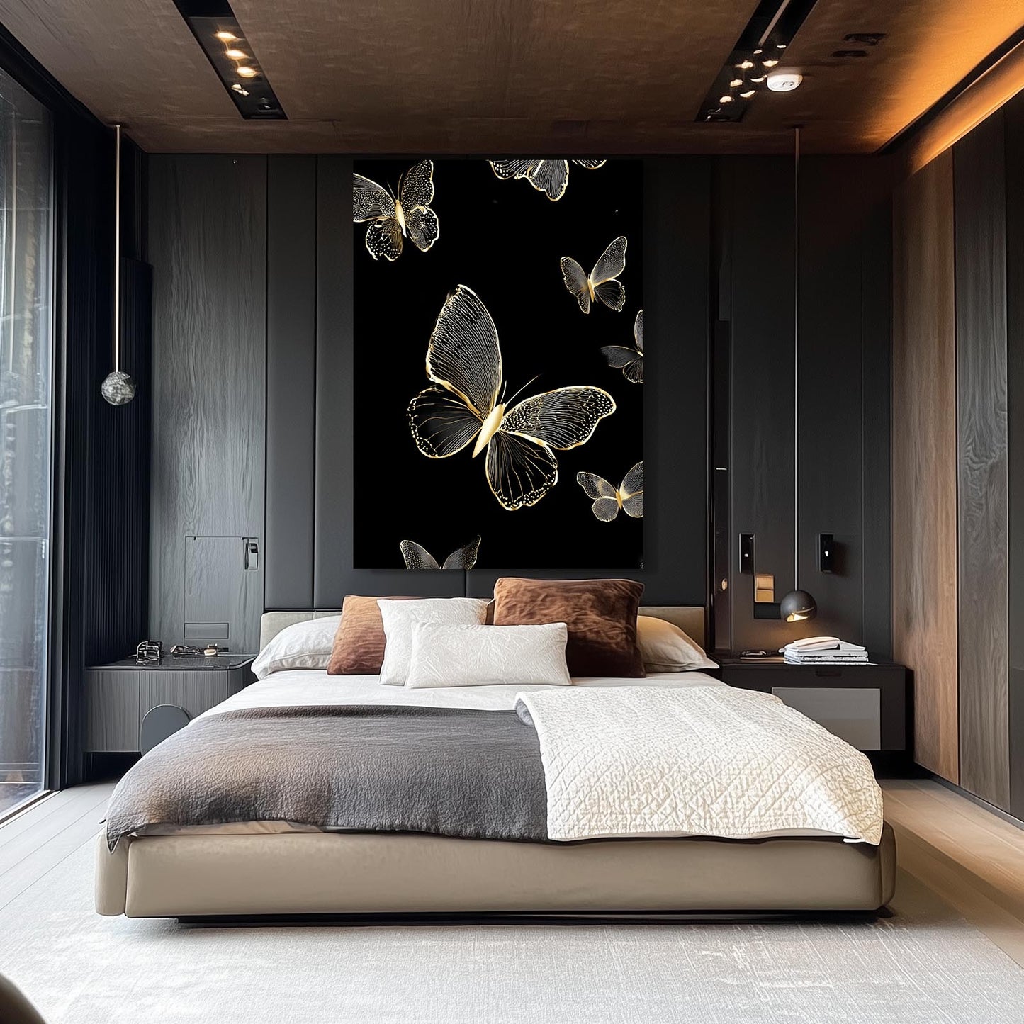 Butterfly Night Flight Gold Wall Art – styled in a furnished interior