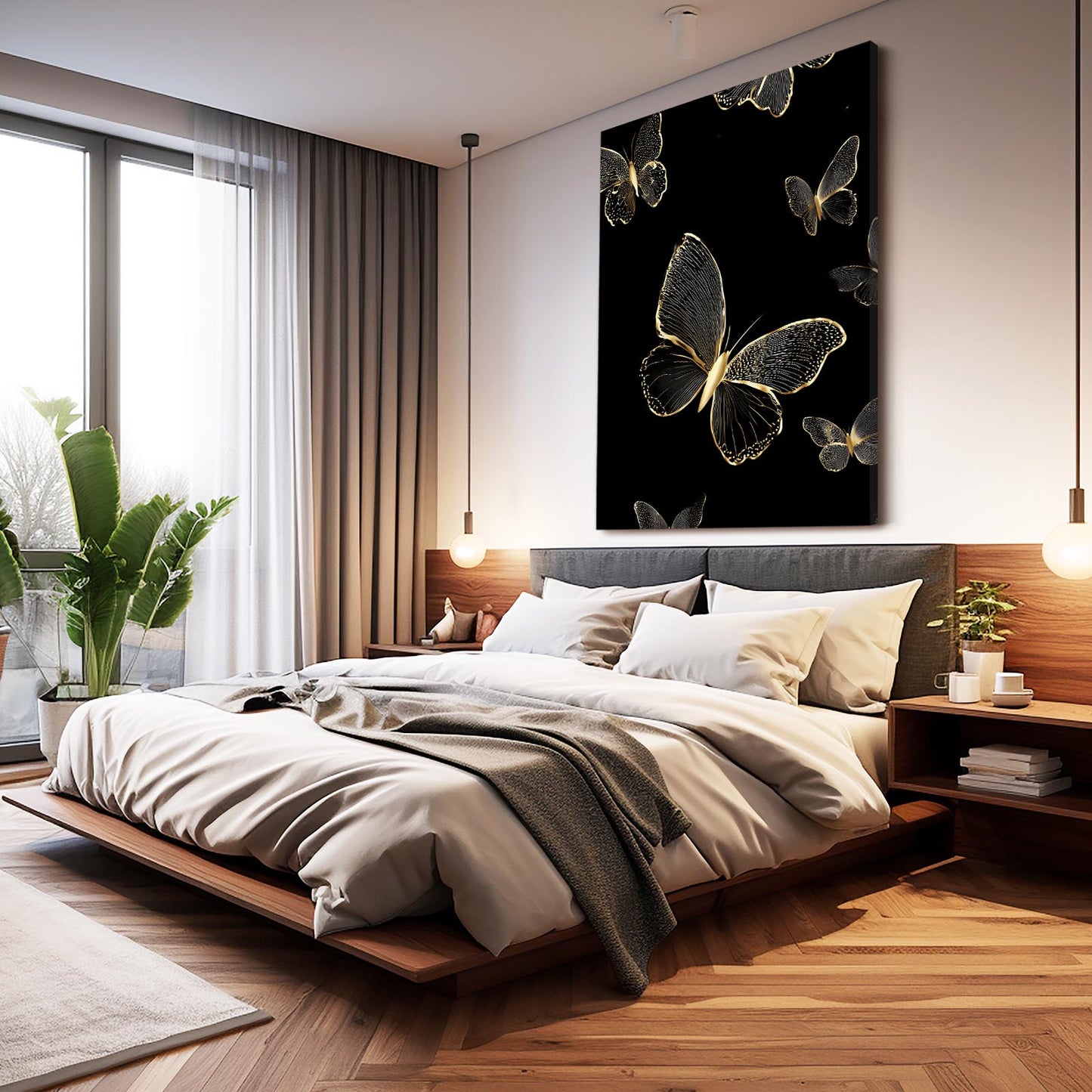 Butterfly Night Flight Gold Wall Art – styled in a furnished interior