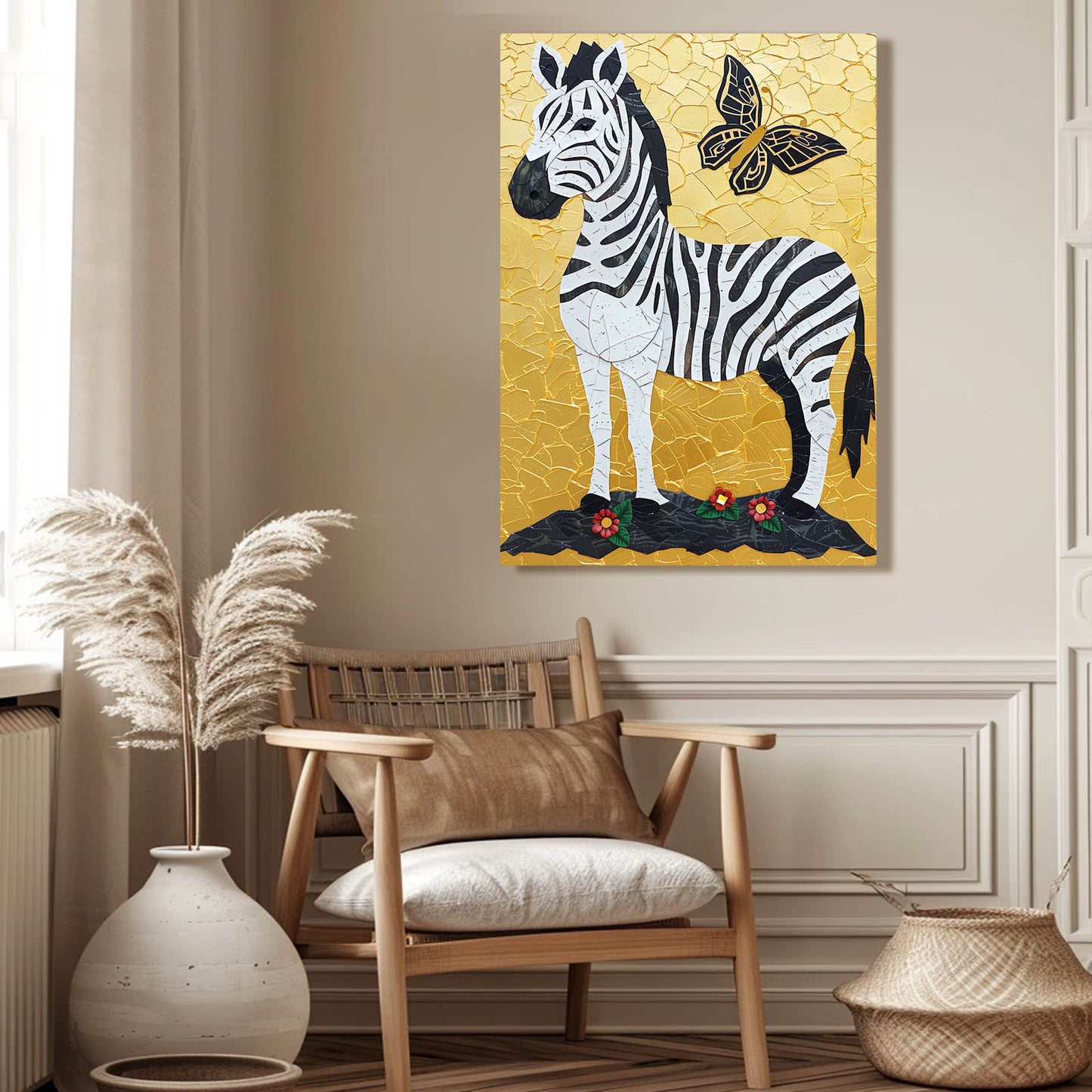 Butterfly Zebra Canvas – styled in a furnished interior