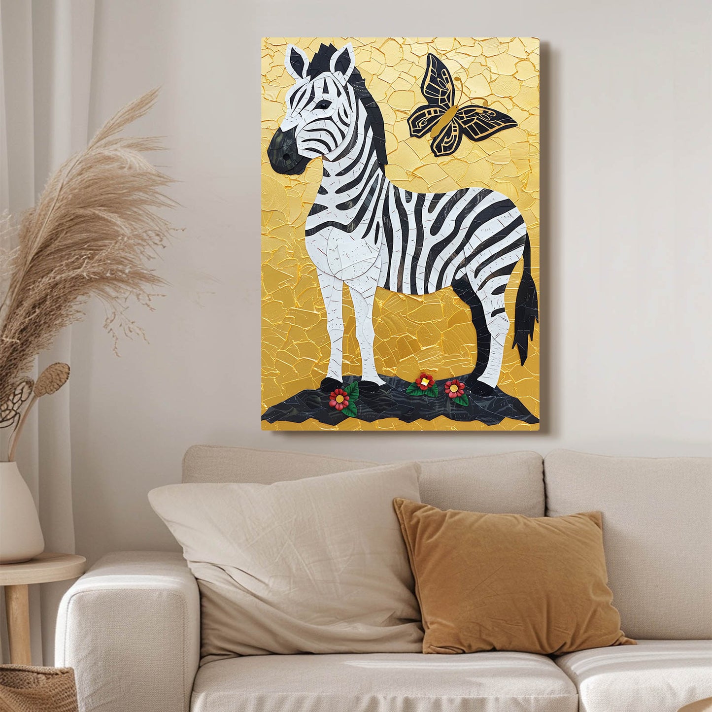Butterfly Zebra Canvas – styled in a furnished interior