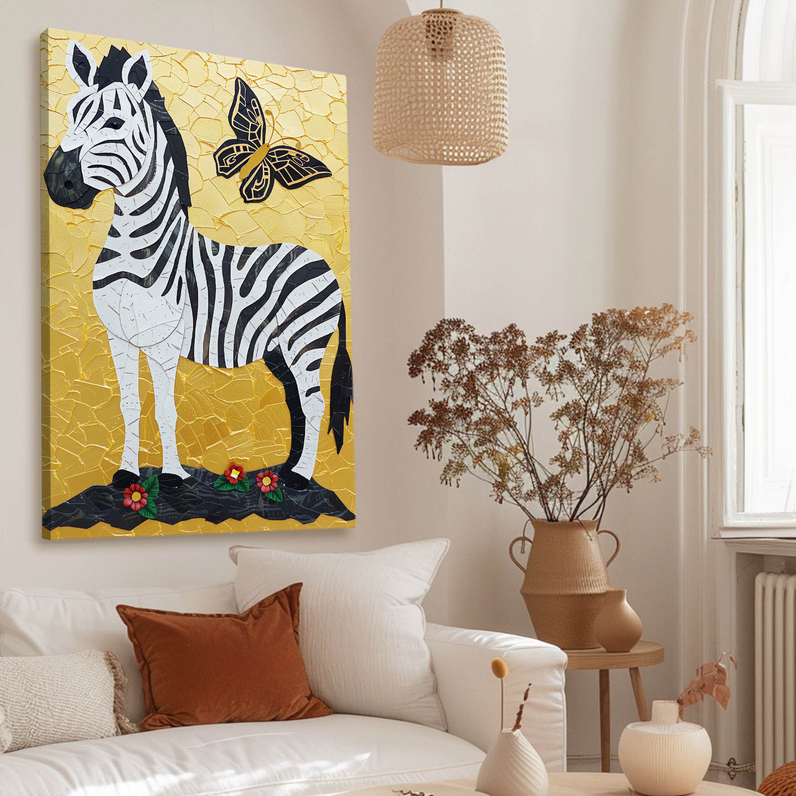Butterfly Zebra Canvas – styled in a furnished interior
