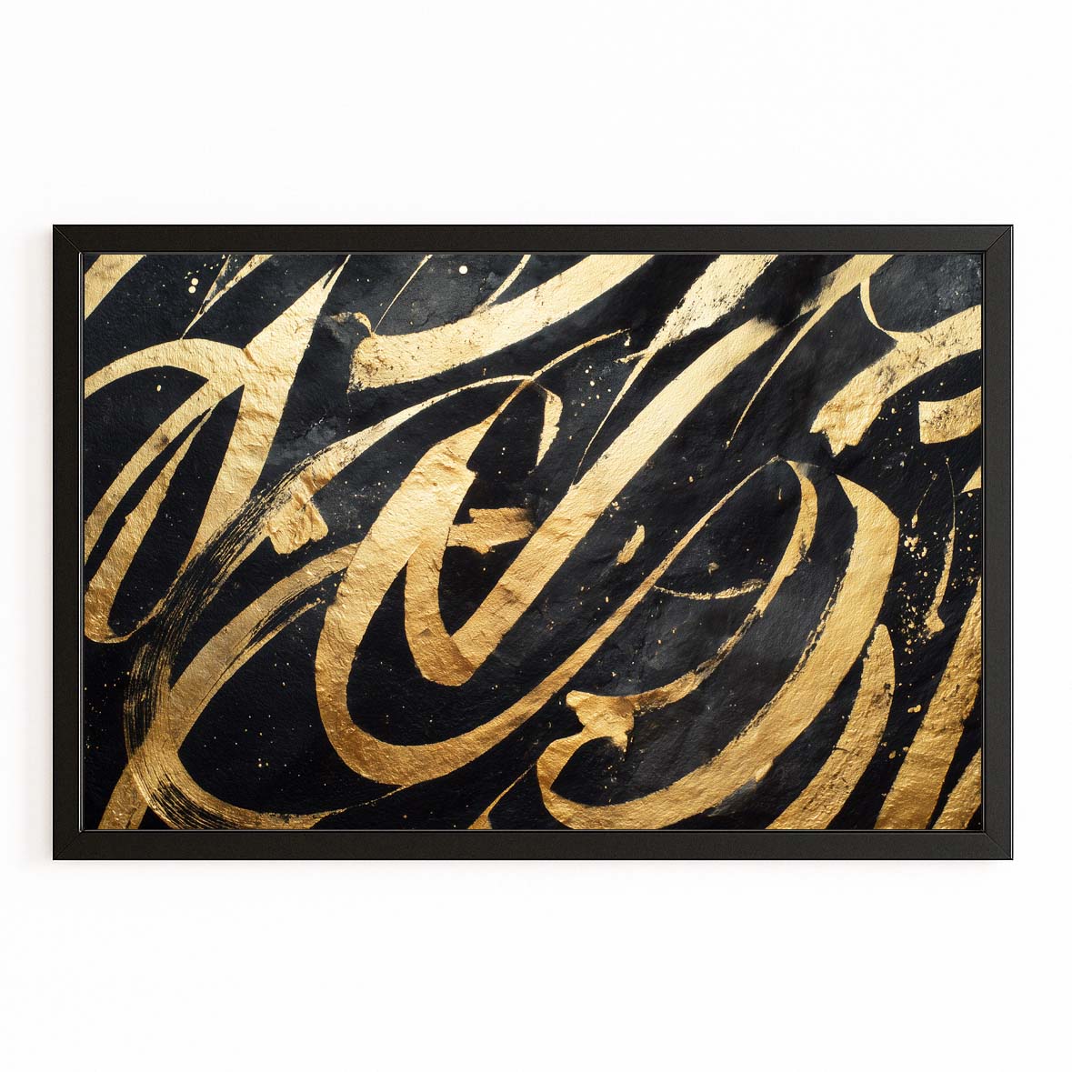Calligraphic Gold Flow Art – with Premium Black frame on white background