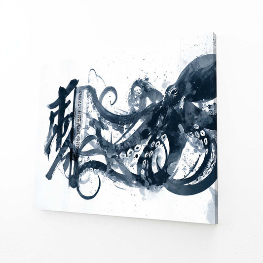 Calligraphy Ink Sweep Octopus Art – canvas print on white background