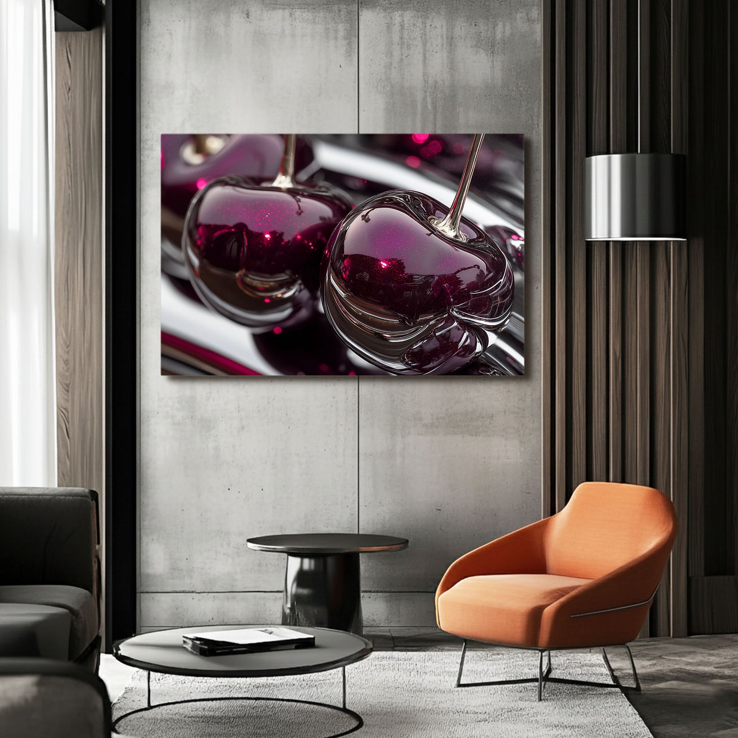 Candied Glossy Cherries Fruit Wall Decor – styled in a furnished interior