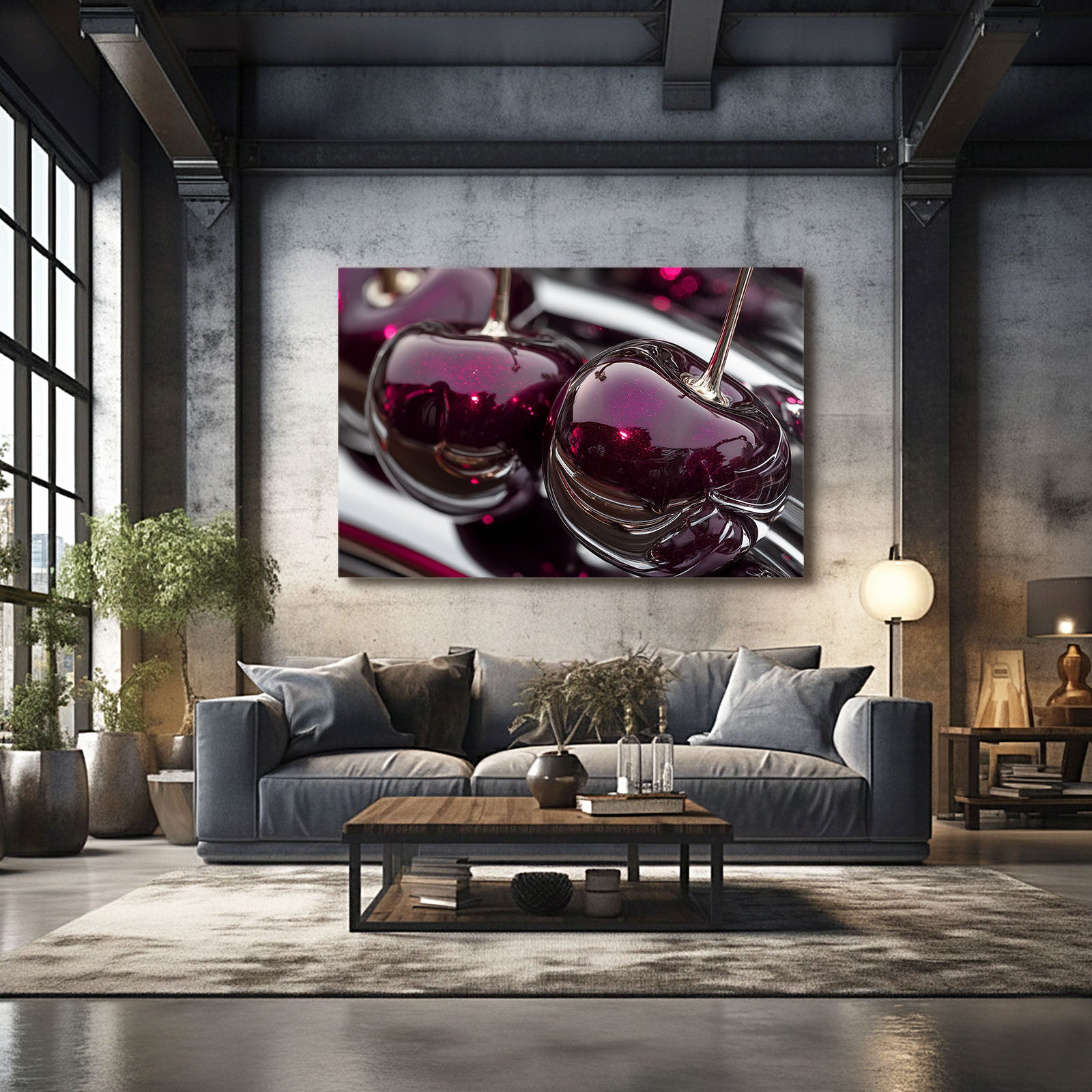 Candied Glossy Cherries Fruit Wall Decor – styled in a furnished interior