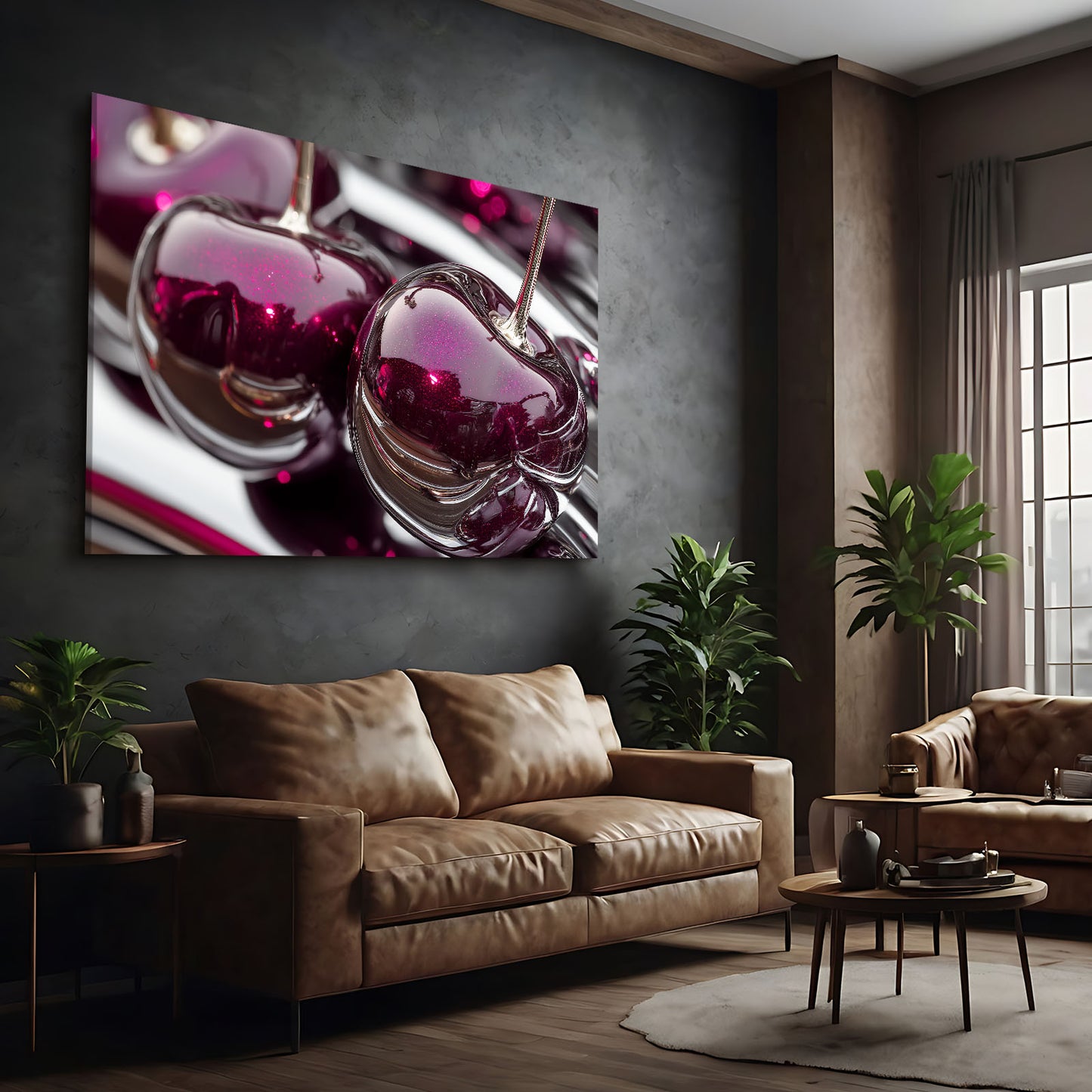 Candied Glossy Cherries Fruit Wall Decor – styled in a furnished interior