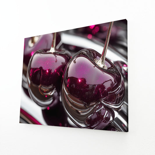 Candied Glossy Cherries Fruit Wall Decor – angled canvas view on white background