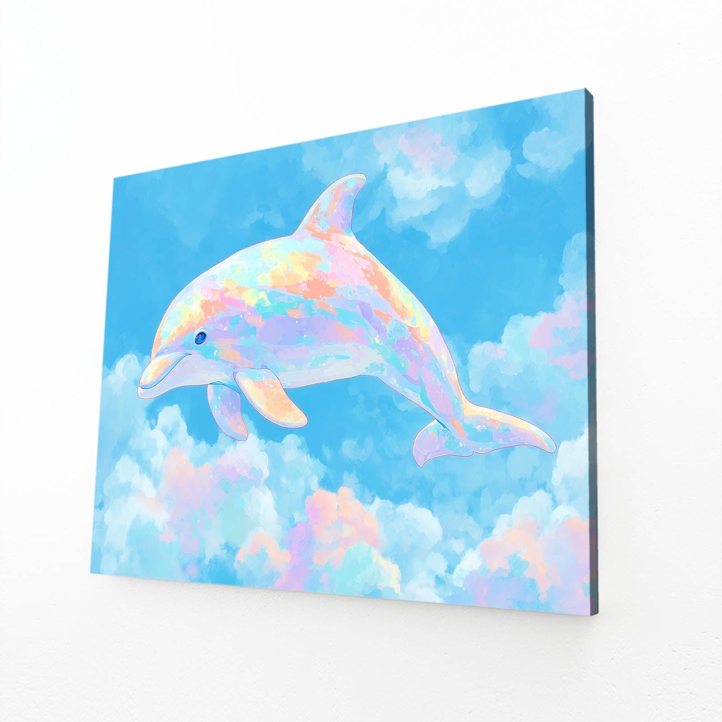 Candy Cloud Dolphin Canvas – angled canvas view on white background