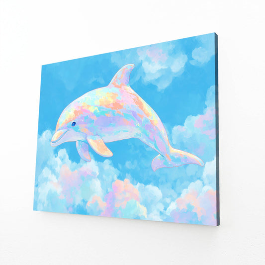 Candy Cloud Dolphin Canvas – angled canvas view on white background