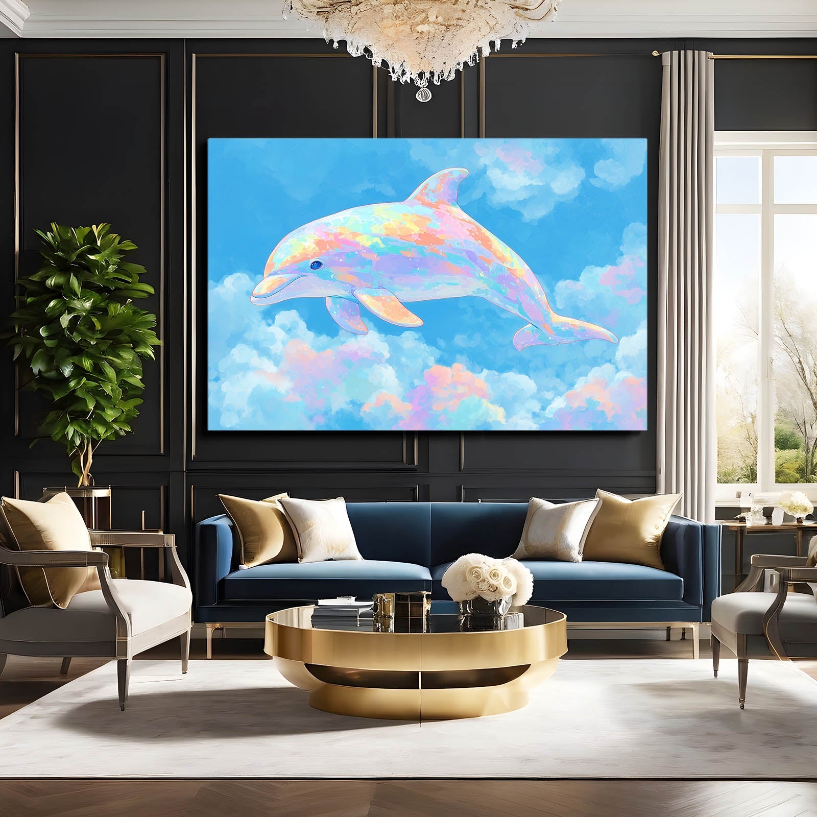 Candy Cloud Dolphin Canvas – styled in a furnished interior