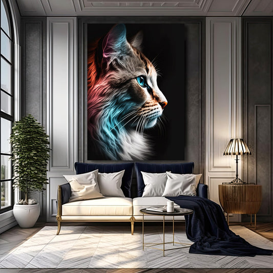 Canvas Cat Art — contemporary canvas print in white tones, view 3