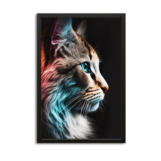 Canvas Cat Art — contemporary canvas print in white tones, with Premium Black frame on white background