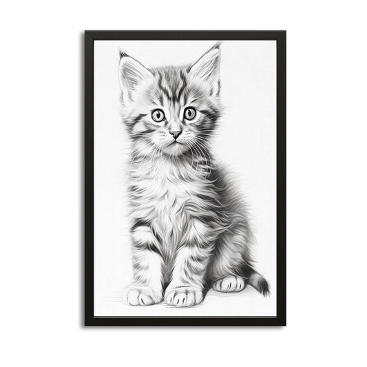 Canvas Cat Wall Art — black and white canvas print in white tones, with Premium Black frame on white background