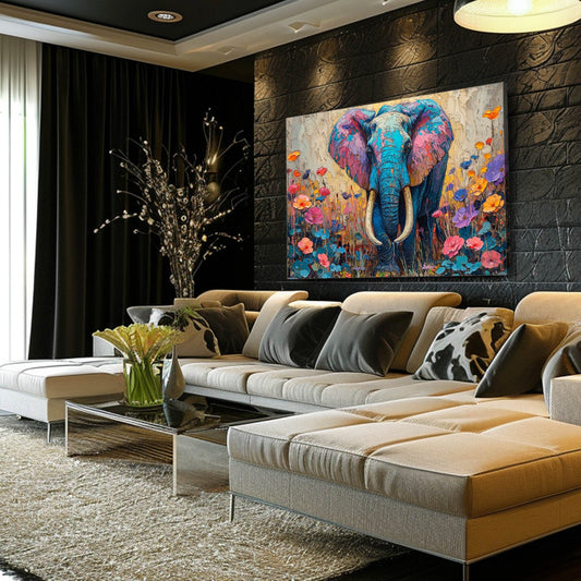 Canvas Elephant Wall Art — abstract canvas print in blue tones, view 3
